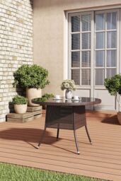 Living and Home Garden Wicker Tempered Glass Table with Parasol Hole in Brown - thumbnail 1