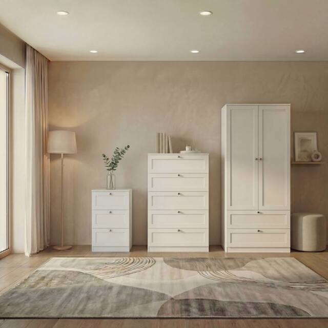 Home Discount Vida Designs Altino 3Pc Bedroom Set(3Dr Bedside, 5Dr Chest, Wardrobe) in White - image 1