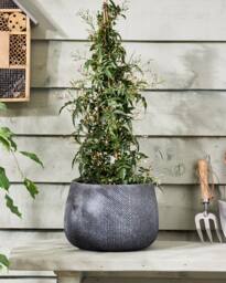 Dibor Small Grey Symmetry Stripe Fibre Clay Indoor Outdoor Garden Planter Houseplant Flower Plant Pot H20 x Dia29cm - thumbnail 1