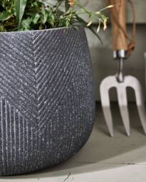 Dibor Small Grey Symmetry Stripe Fibre Clay Indoor Outdoor Garden Planter Houseplant Flower Plant Pot H20 x Dia29cm - thumbnail 3