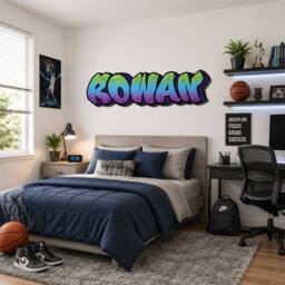 60 SECOND MAKEOVER Personalised Graffiti Name Purple Green Blue Wall Sticker Decal 150cm - thumbnail 2