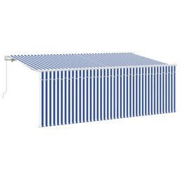 Berkfield Home Retractable Awning Striped Manual Blue & white White 350 x 200 cm - thumbnail 2