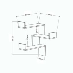 Decortie Luksa' Wall Shelf Bookcase Corner Zigzag Design 60cm in Grey - Size: 1 Pack - thumbnail 4