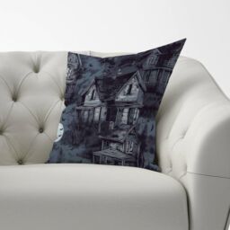 Warren Reed - Designer Spooky Shadowy Haunted House Cushions in Grey - Size: 60 cm x 60 cm - thumbnail 2