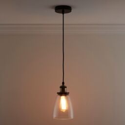 K LIVING Eve One Light Hanging Clear Glass Ceiling Pendant with Filament Bulb