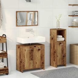Berkfield Home 3 Piece Bathroom Furniture Set Old Wood Engineered Wood in Brown - thumbnail 3