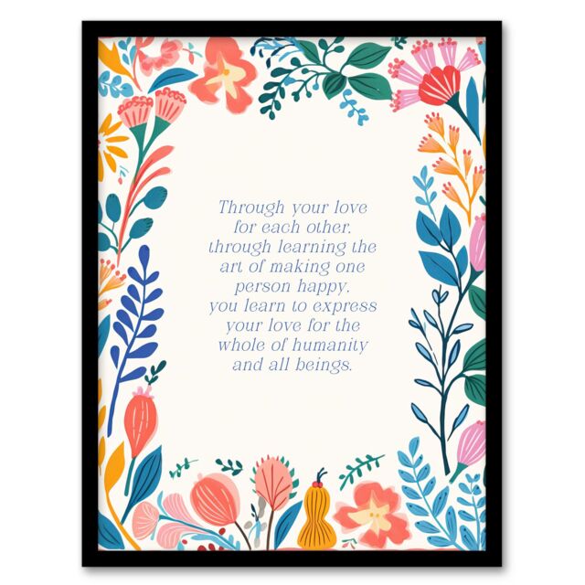 Artery8 Wall Art Print Love Whole Humanity Buddhist Mindfulness Quote Floral Framed - Size: A4 - image 1