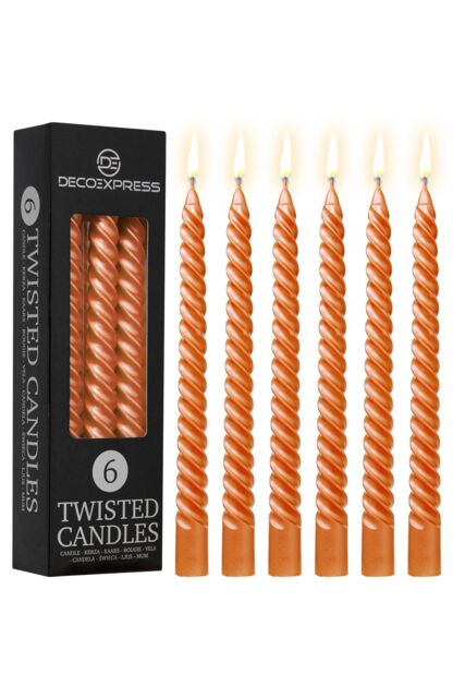 Deco Express 6 Hours Twisted Candles Pack of 6 in Orange - image 1