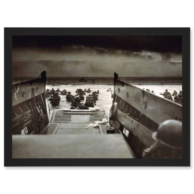 Artery8 War Military History D Day Landing Normandy Into Jaws Of Death Photo Artwork Framed Wall Art Print A4 in Black - image 1