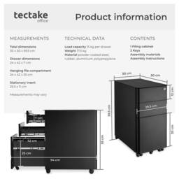 tectake Filing Cabinet Parvus in Black - thumbnail 6