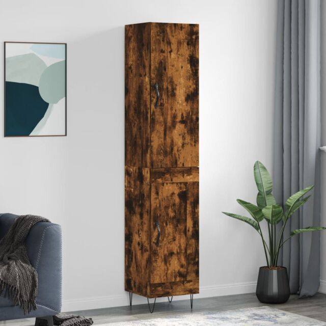 Berkfield Home Highboard Smoked Oak 34.5x34x180 cm Engineered Wood in Brown - image 1