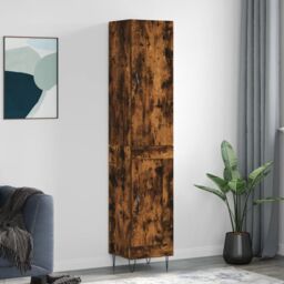 Berkfield Home Highboard Smoked Oak 34.5x34x180 cm Engineered Wood in Brown - thumbnail 1
