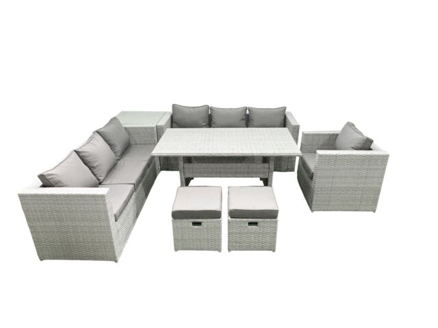 Fimous 7 Pieces Outdoor Rattan Sofa Set with Cushions Patio Garden Furniture Sets with Armchair Dining Table Side Table 2 Small Footstools - image 1