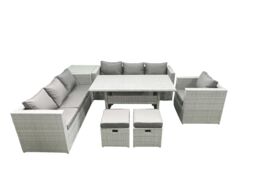 Fimous 7 Pieces Outdoor Rattan Sofa Set with Cushions Patio Garden Furniture Sets with Armchair Dining Table Side Table 2 Small Footstools - thumbnail 1