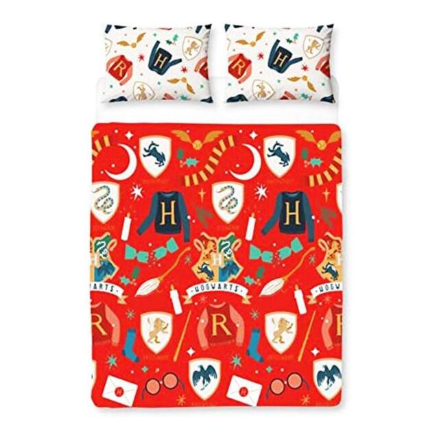 Harry Potter Reversible Christmas Duvet Set in Red - Size: Double - image 1