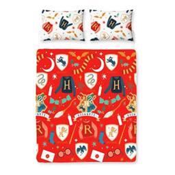Harry Potter Reversible Christmas Duvet Set in Red - Size: Double
