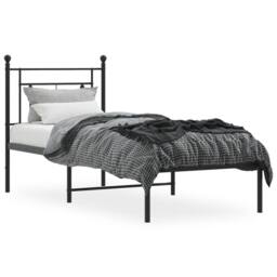 Berkfield Home Metal Bed Frame without Mattress with Headboard Black 75x190cm - Size: 75x190 cm - thumbnail 3