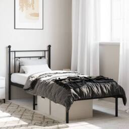 Berkfield Home Metal Bed Frame without Mattress with Headboard Black 75x190cm - Size: 75x190 cm - thumbnail 2