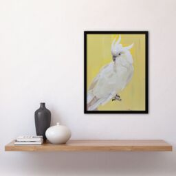 "Artery8 White Cockatoo Parrot Bird on Yellow Oil Painting Framed Art Print - Size: W12"" x H16""" - thumbnail 4