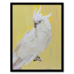 "Artery8 White Cockatoo Parrot Bird on Yellow Oil Painting Framed Art Print - Size: W12"" x H16""" - thumbnail 1