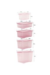 Wham Crystal 5 Piece Multisize Stackable Plastic Storage Organiser Box & Lid in Pink - thumbnail 4