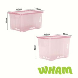 Wham Crystal 5 Piece Multisize Stackable Plastic Storage Organiser Box & Lid in Pink - thumbnail 5