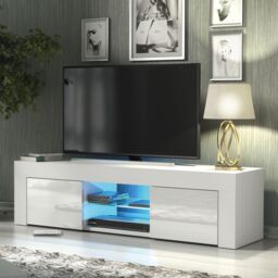 Creative Furniture Loom TV Unit 130cm - A Minimalist & Sophisticated Cabinet with Gloss Doors & LED Lights in White