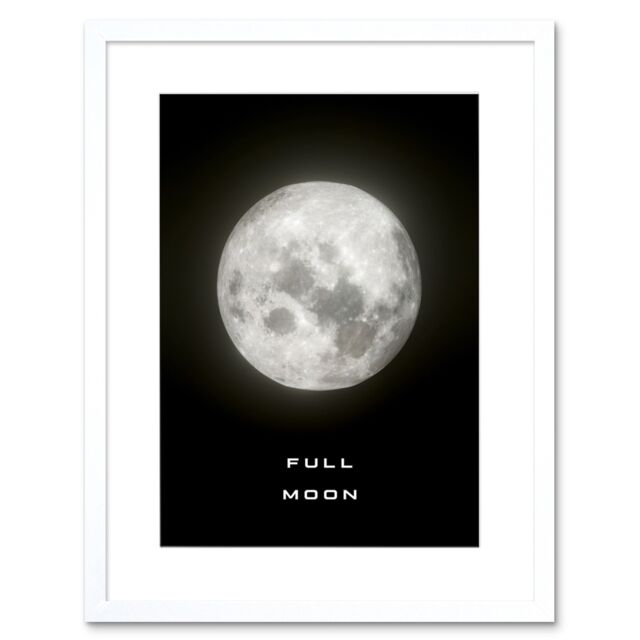 "Artery8 Wall Art Print Phases of the Moon Astronomy Full Moon Lunar Space Poster Artwork Framed 9X7 Inch in White - Size: W7"" x H9""" - image 1