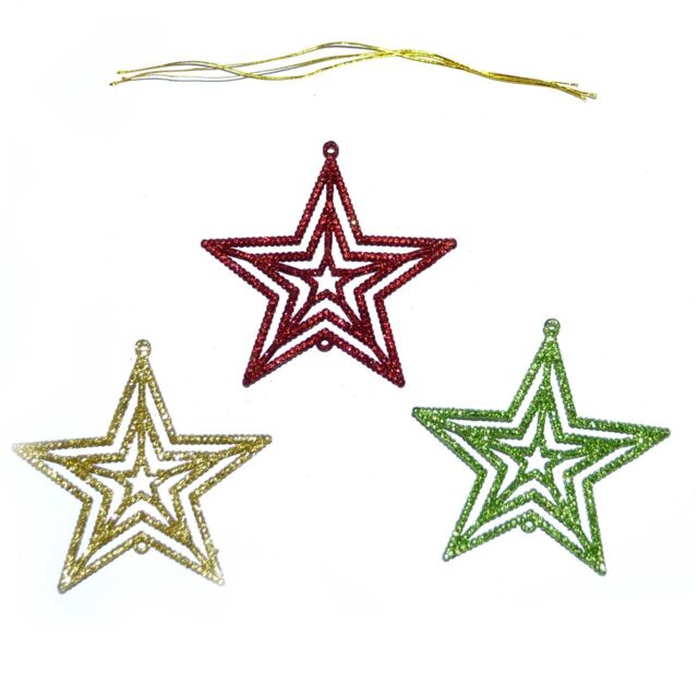 Shatchi 3Pcs Glitter Stars Christmas Tree Xmas Party Hanging Ornament Décor, 1PK - image 1