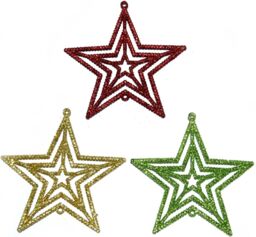 Shatchi 3Pcs Glitter Stars Christmas Tree Xmas Party Hanging Ornament Décor, 1PK - thumbnail 3