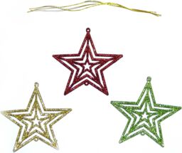 Shatchi 3Pcs Glitter Stars Christmas Tree Xmas Party Hanging Ornament Décor, 1PK - thumbnail 2