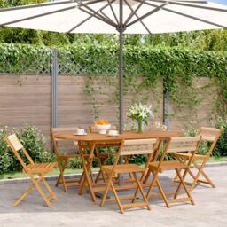 Berkfield Home Folding Garden Chairs 6 pcs Beige Solid Wood Acacia - thumbnail 1