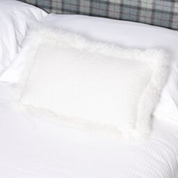 Native Natural White Linen Cushion Sheepskin Trim 30x50cm - Size: Double - thumbnail 1
