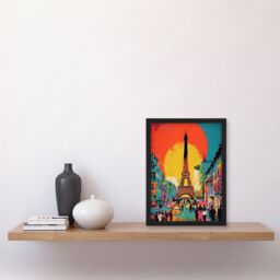 Artery8 Wall Art Print Eiffel Tower Sunset Vibrant Painting Busy Paris Street Pedestrians Walking To Monument Art Framed - Size: A4 - thumbnail 4