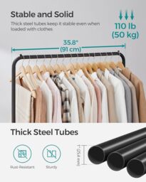 SONGMICS Rolling Clothes Rack with Middle Rod & Storage Shelf in Black - thumbnail 4