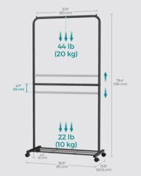 SONGMICS Rolling Clothes Rack with Middle Rod & Storage Shelf in Black - thumbnail 2