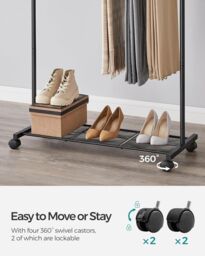 SONGMICS Rolling Clothes Rack with Middle Rod & Storage Shelf in Black - thumbnail 6