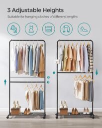 SONGMICS Rolling Clothes Rack with Middle Rod & Storage Shelf in Black - thumbnail 3