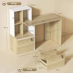 HOMCOM Computer Desk with Lockable File Drawers, Oak Wood Effect in Natural - thumbnail 3