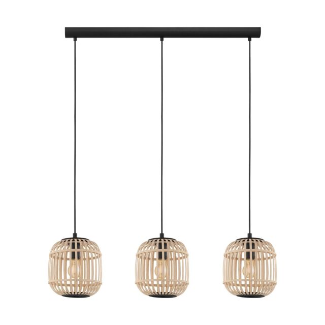 Loops Hanging Ceiling Pendant Light Black & Wicker Cage 3 x 28W E27 Island Lamp - image 1