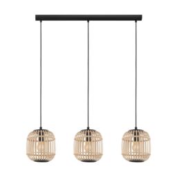 Loops Hanging Ceiling Pendant Light Black & Wicker Cage 3 x 28W E27 Island Lamp