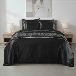 Snug City Shimmer Duvet Cover Set Luxury Bedding with Elegant Metallic Finish in Black - thumbnail 1