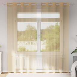 Berkfield Home Voile Curtains with Grommets 2 pcs Sand in Light Sand - thumbnail 2