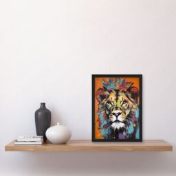 Artery8 Lion Wearing Crown Jungle King Animal Portrait Artwork Framed Wall Art Print A4 in Black - thumbnail 2