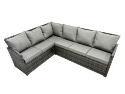Fimous 9 Seat Poly Rattan Corner Sofa Set with Big Stool 2 Chairs in Dark Grey - thumbnail 4
