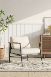 Living and Home Linen Armchair with Thick Cushion in White - thumbnail 2