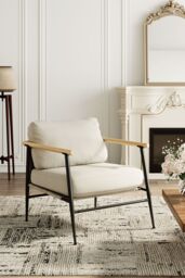 Living and Home Linen Armchair with Thick Cushion in White