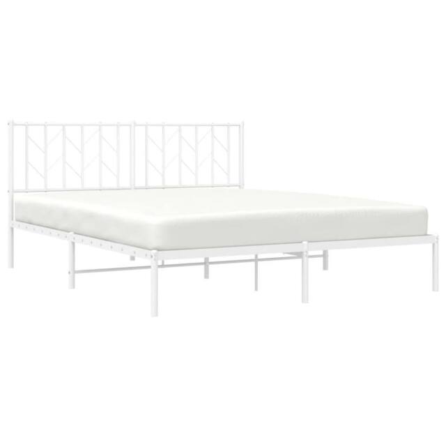 Berkfield Home Metal Bed Frame without Mattress with Headboard White 160x200cm - Size: 160x200 cm - image 1