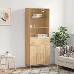 Berkfield Home Highboard Sonoma Oak 69.5x34x180 cm Engineered Wood in Light Tan - thumbnail 2
