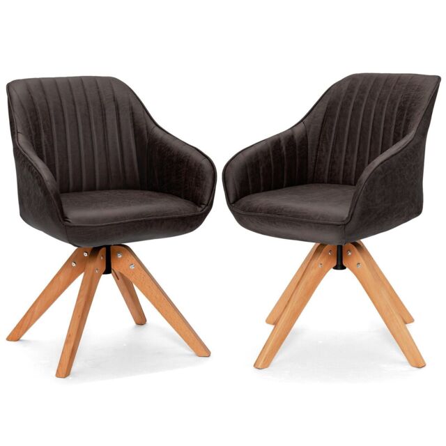 Costway Set of 2 Swivel Accent Chair Ergonomic Armchairs Writing Desk Chairs in Brown - image 1